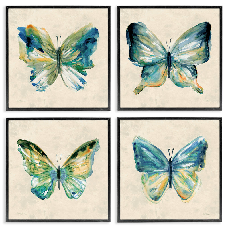 «Abstract Green Butterflies», ensemble de 4 giclées encadrées, design par Carol Robinson, H 12 po x l 12 po