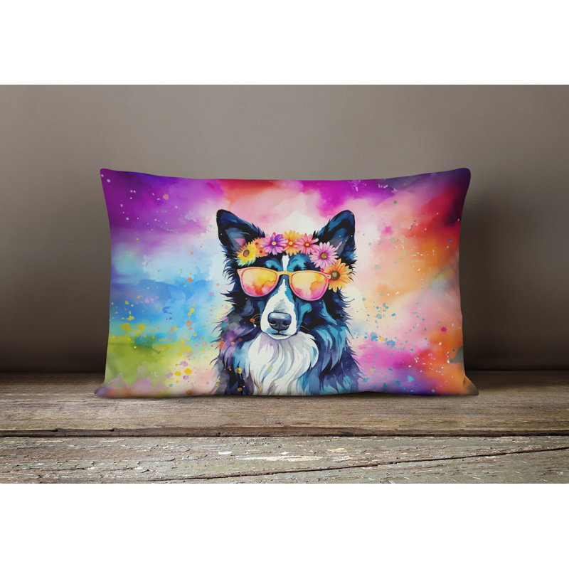 Border Collie Hippie Dawg Fabric Decorative Pillow