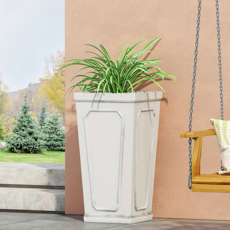 Jardinière - Beauté extérieure avec oxyde de magnésium en blanc antique. 16 profondeur, largeur, 30,5 hauteur, 26,53 lb d'oxyde, blanc pour les espaces. 16 po de profondeur x largeur 30,5 po