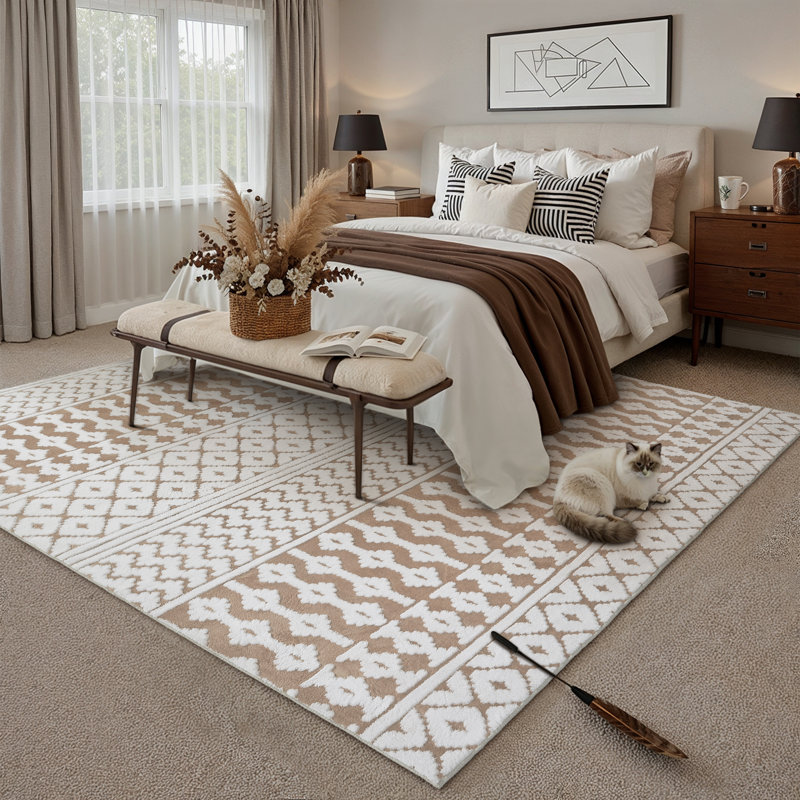Tapis en velours de coton Bohemian, Brun, Rectangulaire 8 pi x 10 pi