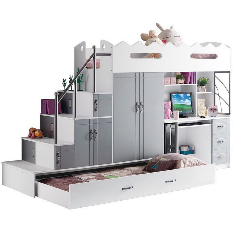 Eman European Single (90 X 200 Cm) Bunk Bed with Storage Included with Trundle Included with Desk Included