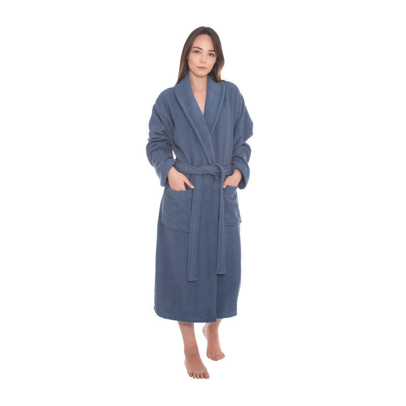 Peignoir 100% coton à chevrons, TG, Bleu minuit