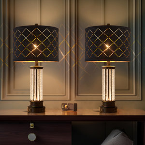Annora 26" Crystal Table Lamp Set With Night Light And USB Ports