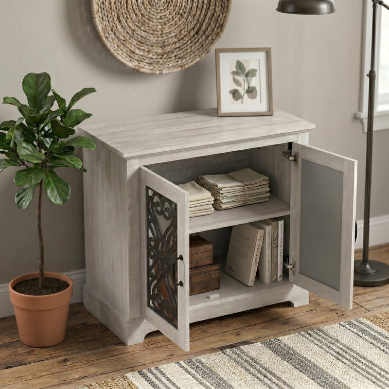 Ariba 29.3" H 2-Door Accent Cabinet, Dusty Gray Oak, Arabesque