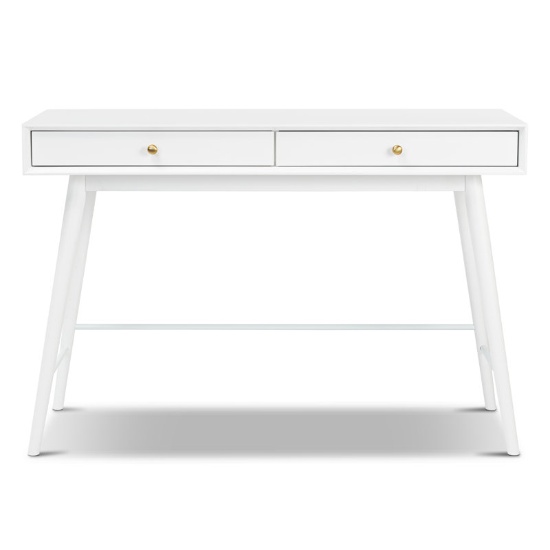Dorsey 48" Mid-Century Console Table with Storage Drawers and Solid Wood Legs, White