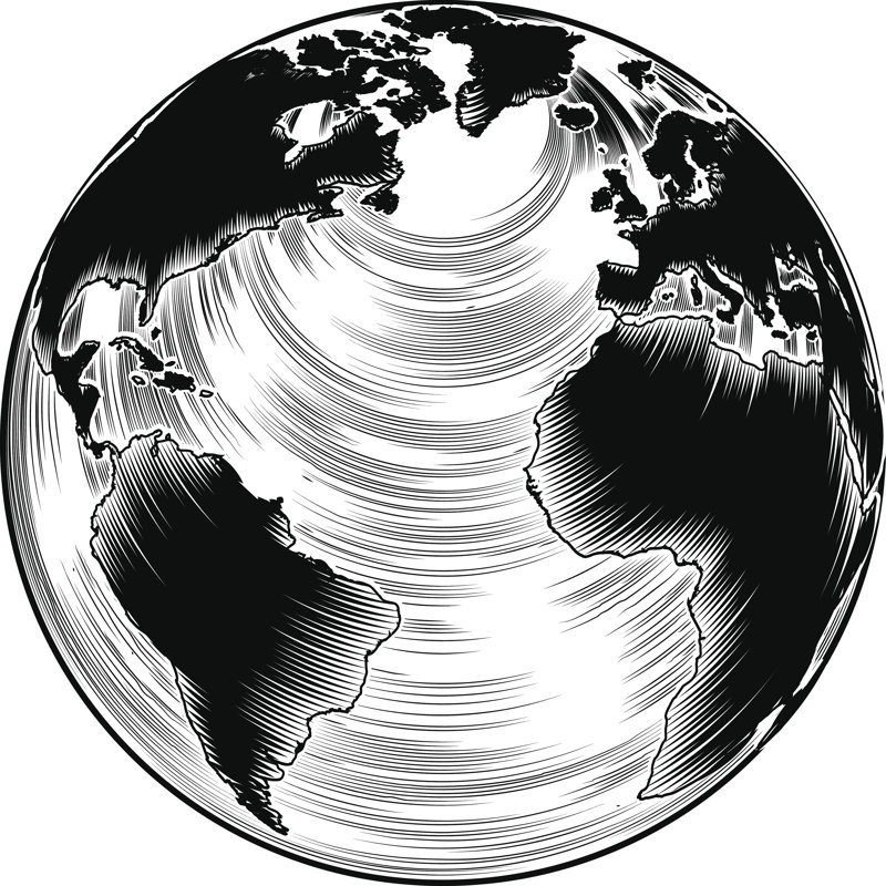 Illustration de globe rétro - impression sur toile, H 30 po x l 30 po