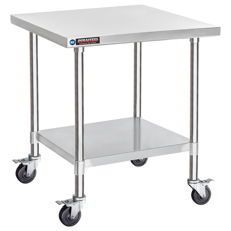 Table de travail en acier inoxydable avec tablette inférieure / Taille: H 34 po x l 30 po x L 30 po