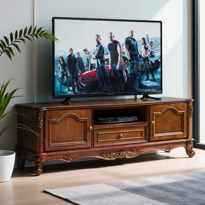 Meuble télé en bois massif American Retro, H 19,29 po x L 59,06 po x l 15,75 po, Brun