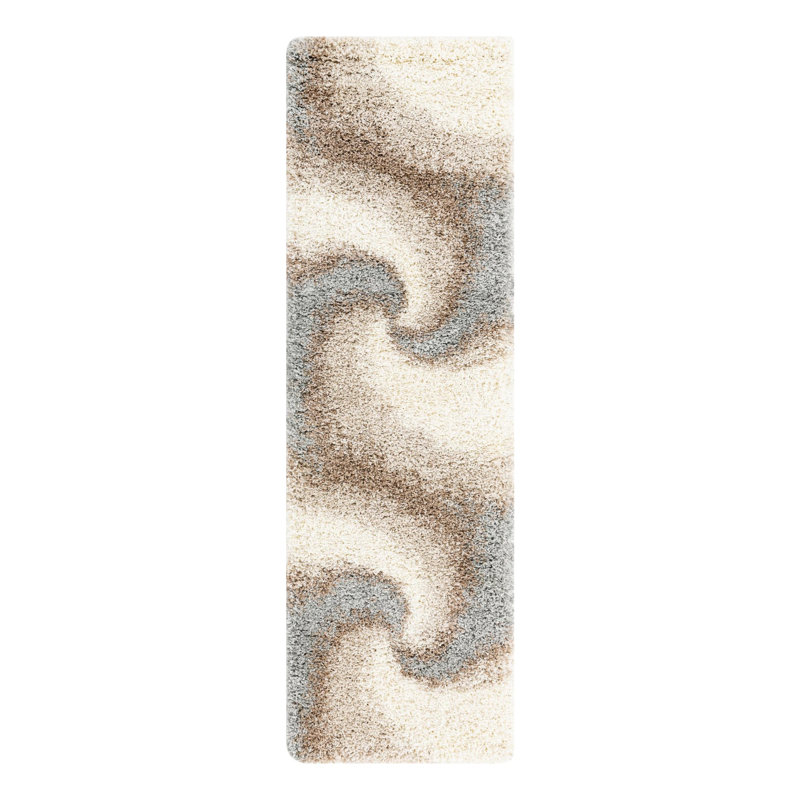 Tapis abstrait kaki , Tapis de couloir 2 pi x 6 pi 7 po, Grey/Beige