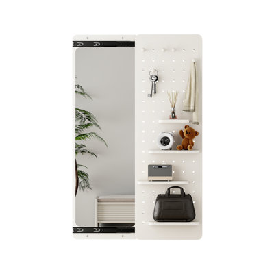Wall Mounted Full Length Mirror, Full Body Mirror With Shelf, Full Body Mirror With Hook Wall Mounted Mirror With Multifunctional Design Panel, Bedroom/Living Room/Entrance(47.6*15.7In)