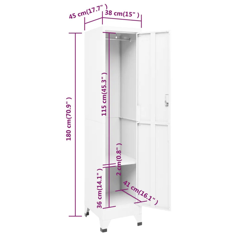 Wojtowicz Metal 1 - Tier 38cm Gym Locker with Key, White