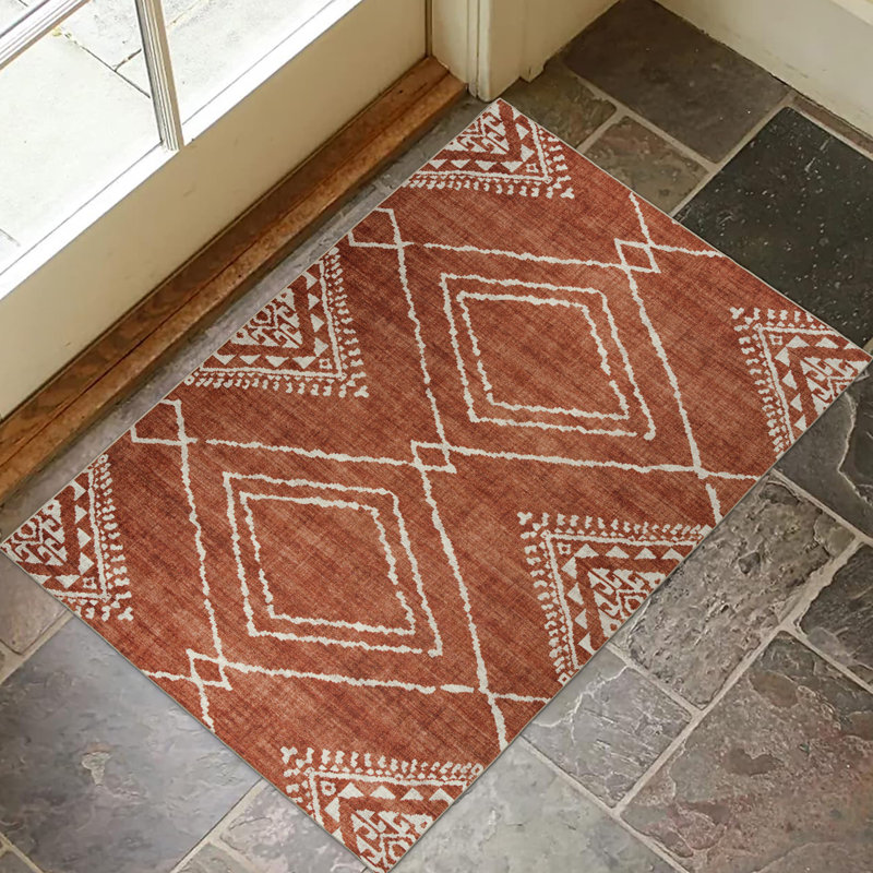 7' x 9' Blue and Orange Moroccan Indoor Outdoor Area Rug 7' x 9' Blue and Orange Moroccan Indoor Outdoor Area Rug