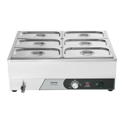 Chauffe-plats commercial, réchaud électrique à vapeur en acier inoxydable de 1500 W avec couvercle, bain-marie à comptoir à chauffage rapide avec six poêles de taille 1/3, pour la restauration, le restaurant et la fête
