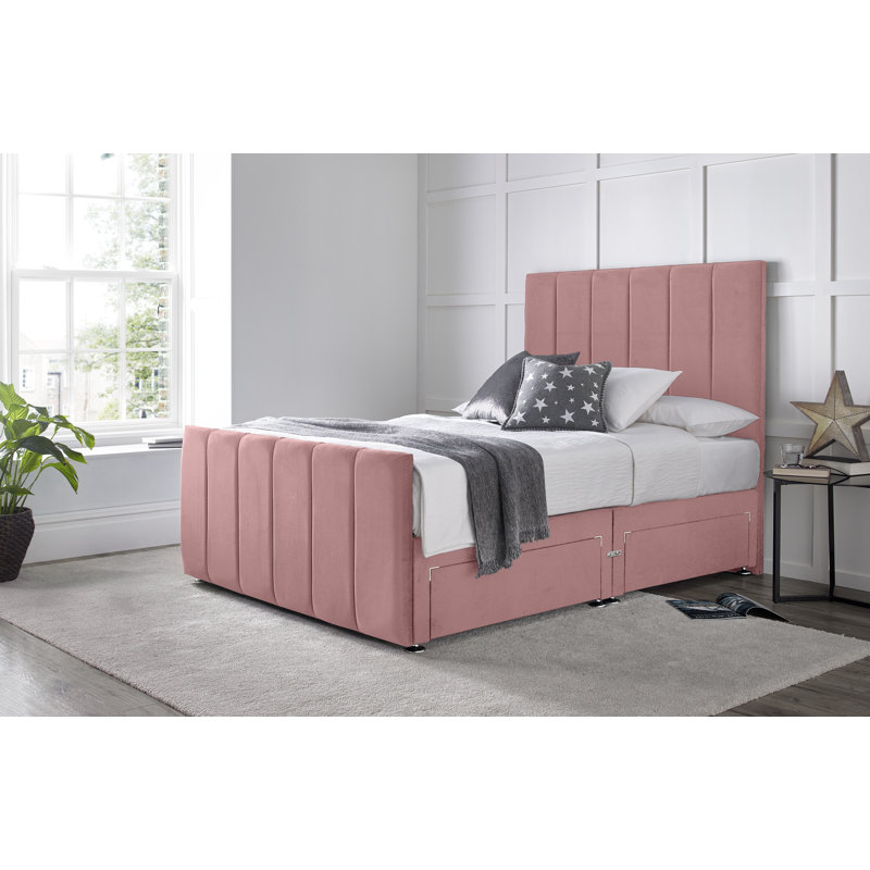 Cadebrooke Divan Bed with 54" Floorstanding Headboard, Pink, Double (4'6), 2 Right Drawers