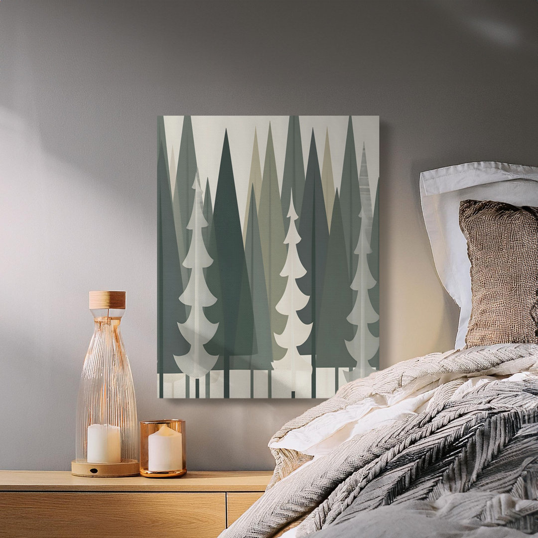 Muted Green Geometric Forest Canvas Wall Art
