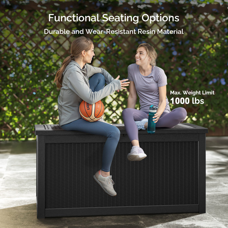 260 Gallon Outdoor Storage Box, Large Deck Box with Gas Struct, Waterproof Resin Storage Bin for Patio Cushions, Pool Supplies, Lockable Box, UV Resistant