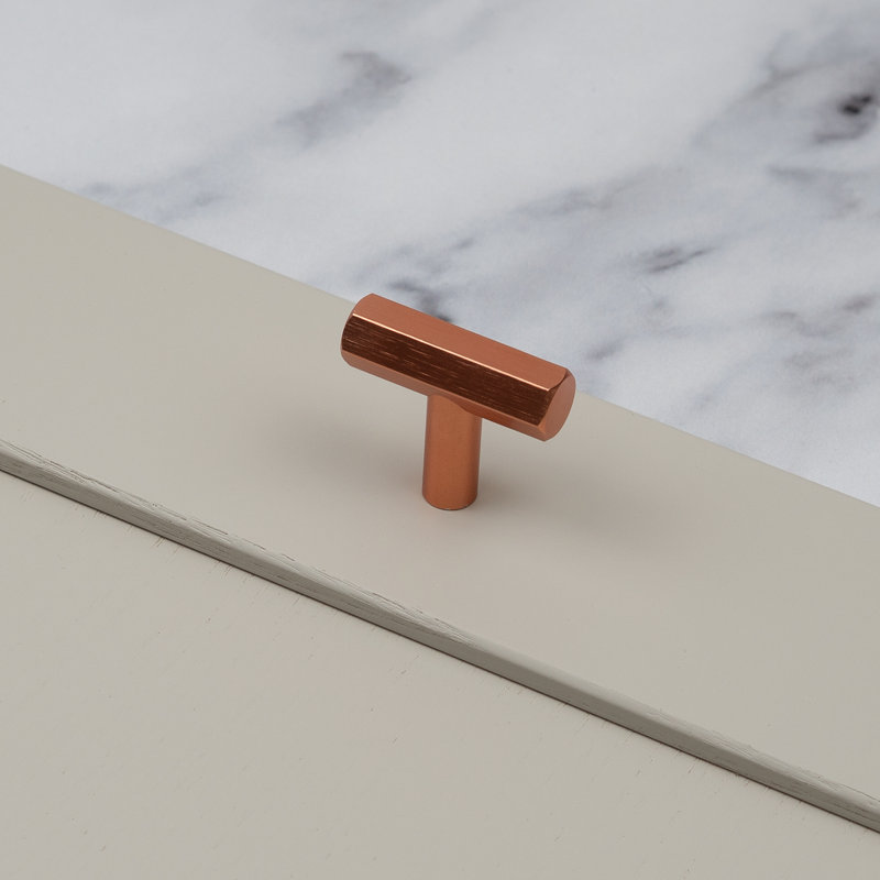 Hexagonal T-Bar Handles in Multiple Finishes, 40mm Knob, Rose Gold