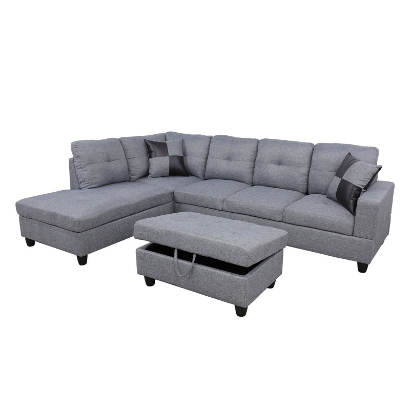 Plageman Upholstered Sectional Left Hand Facing, Pencil Gray Linen Blend