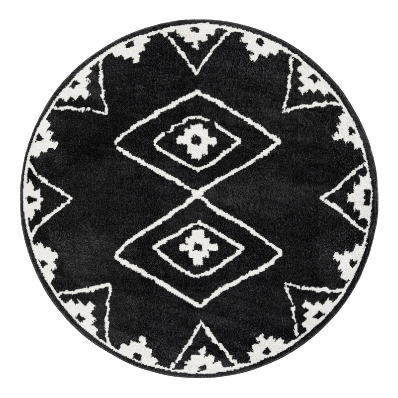 Latitude Run® Vefsna Nikolis Rug Black, Round 5'1"