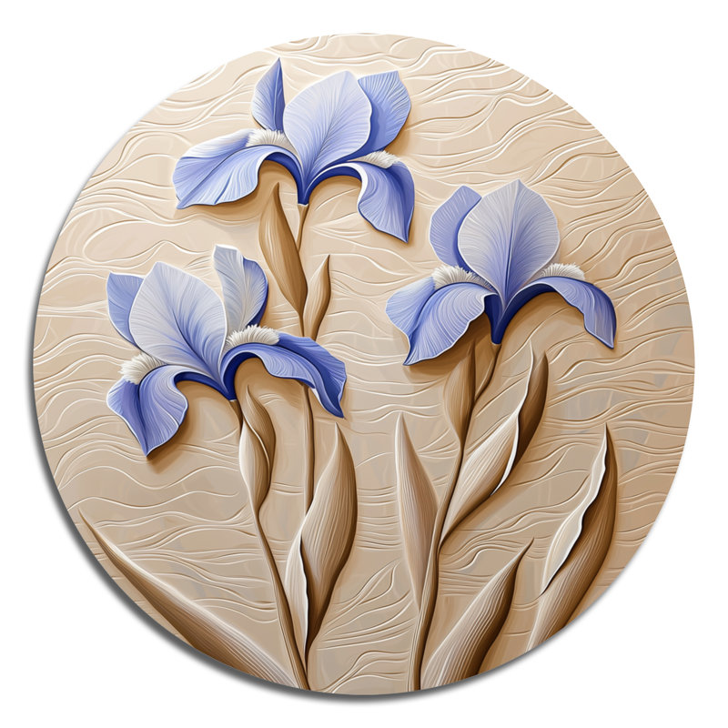 «Creamy Iris Garden Symphony», décoration murale moderne éclectique ronde, art mural de salon contemporain, H 23 po x l 23 po
