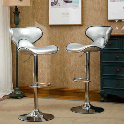 En argent, 2 pièces - base, siège pivotant avec revêtement en similicuir injecté réglable, rembourrage en mousse argentée, pivotant à 360 degrés, l 17,75 po x P 21,25 po x H 34,5 à 42,5 po