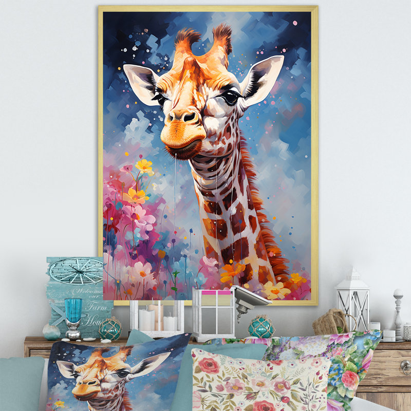 Popart Art, girafe multicolore Grace III sur toile, H 20 po x l 12 po x P 1 po, Cadre doré simple