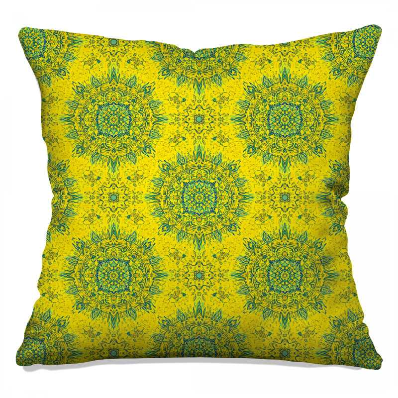 Yellow Mandala Pattern Double Sided Throw Pillows, 14 x 14 inches
