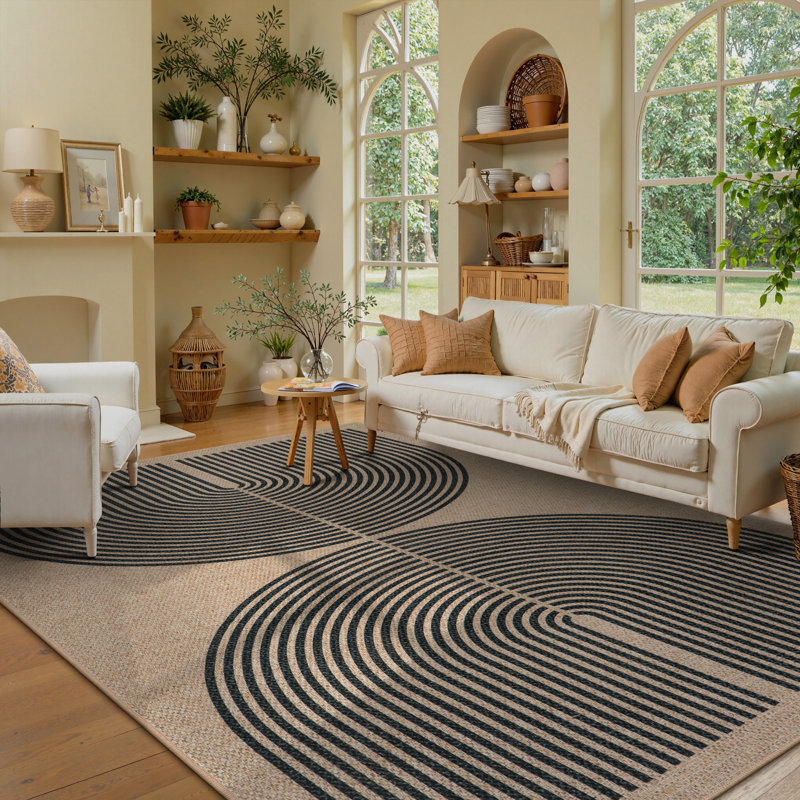 Modern Easy Jute Machine Washable Area Rug Outdoor Rug with Non-Slip Backing for Patio, Backyard and Indoor