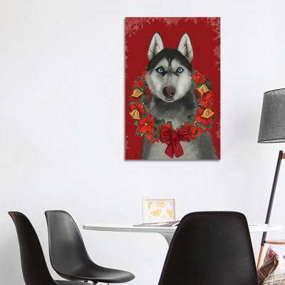 Husky and Poinsettia Wreath by Ansel Adams - 1 Piece Wrapped Canvas Painting