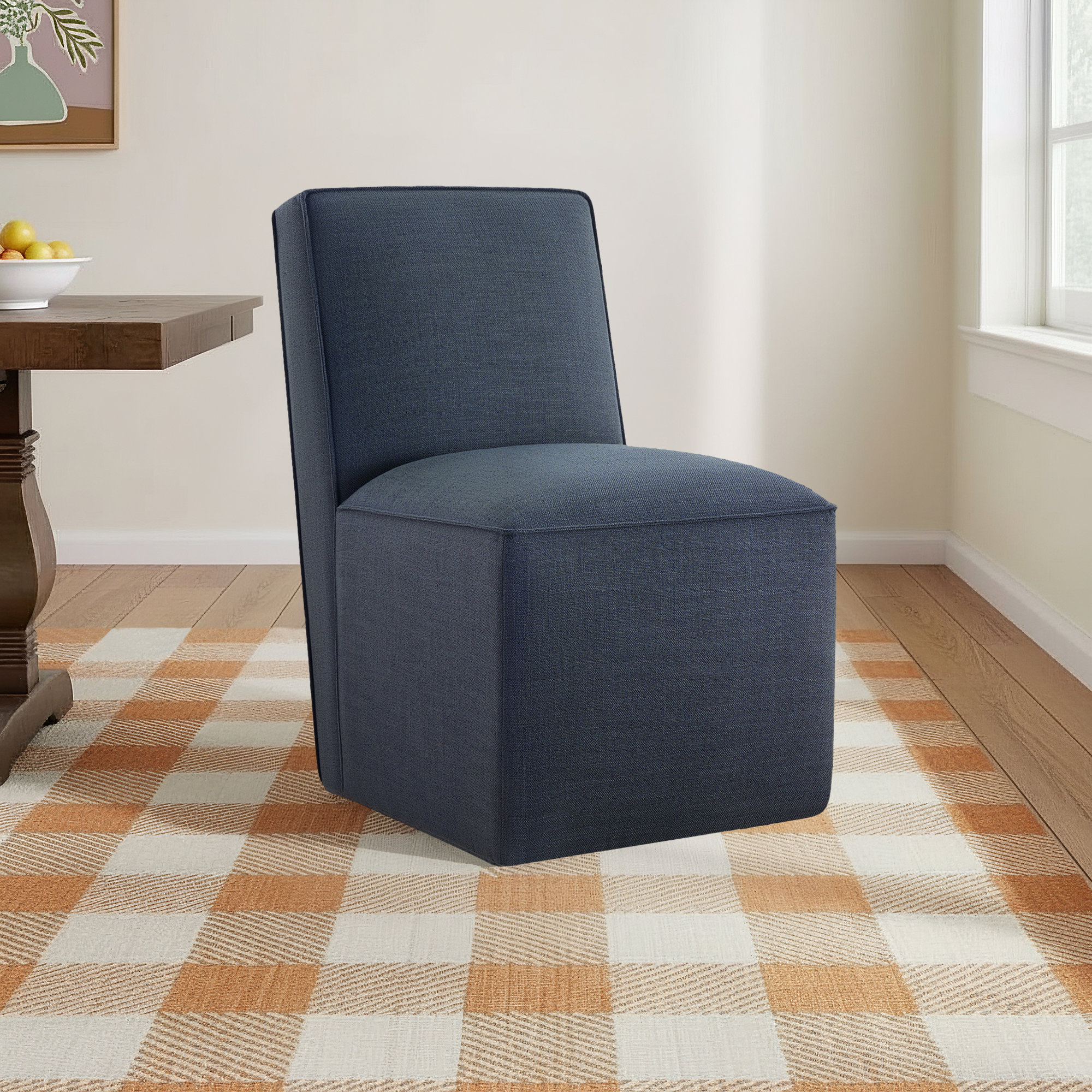 Henley Caster Wheel Dining Side Chair, Linen Effie Indigo