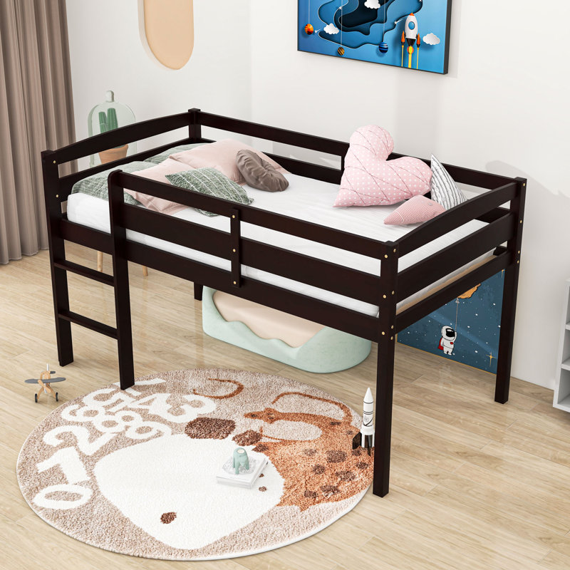 Lit mezzanine simple en bois avec échelle pour enfant Ibison, Espresso