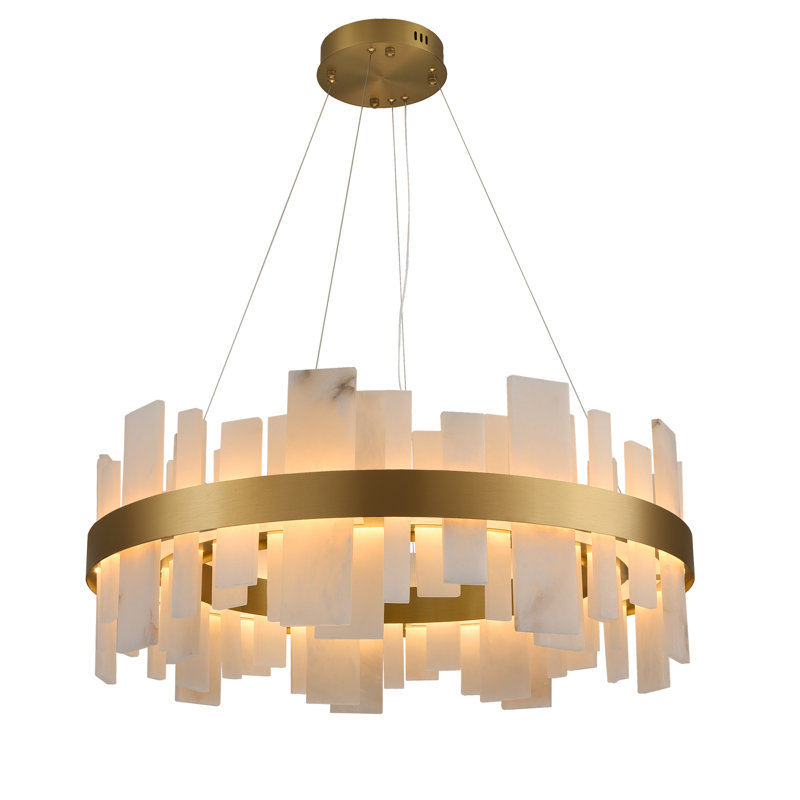 32 lumières suspendues rondes dorées modernes à lustre rond en albâtre à intensité variable pour salle à manger