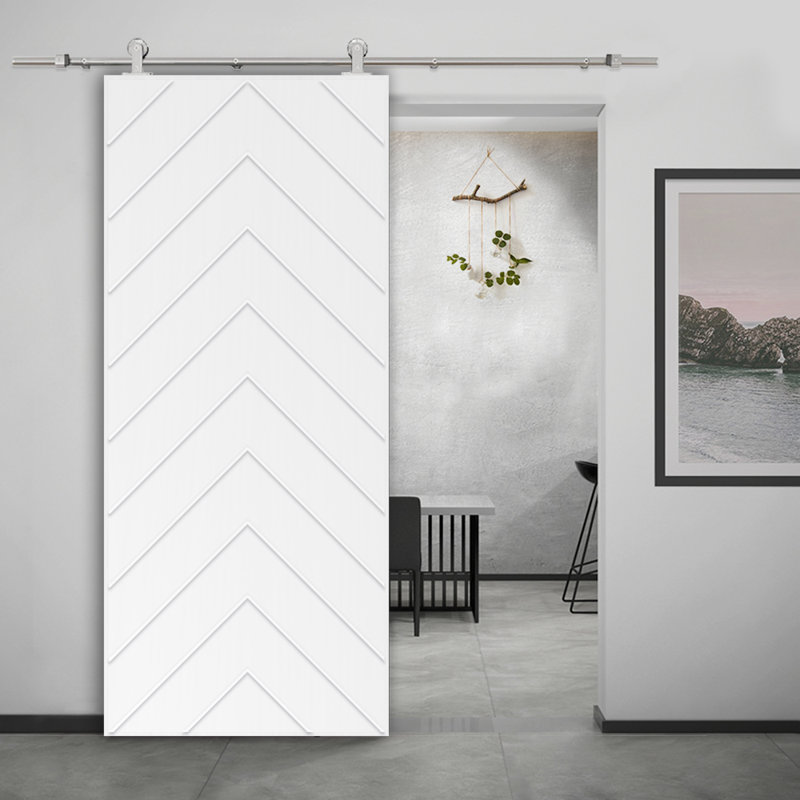 Porte de grange à panneaux et en bois avec quincaillerie d'installation, Blanc, 30 po x 84 po