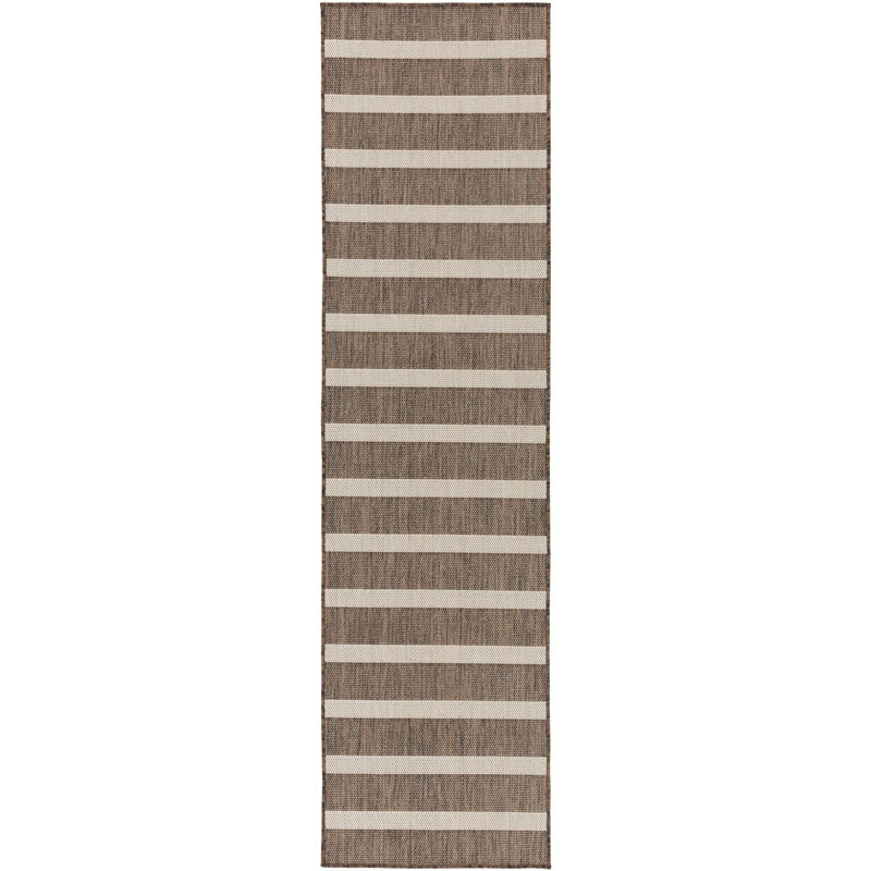 Shaila Striped Indoor / Outdoor Rug, Natural/Ivory, Runner 2'2" x 8'