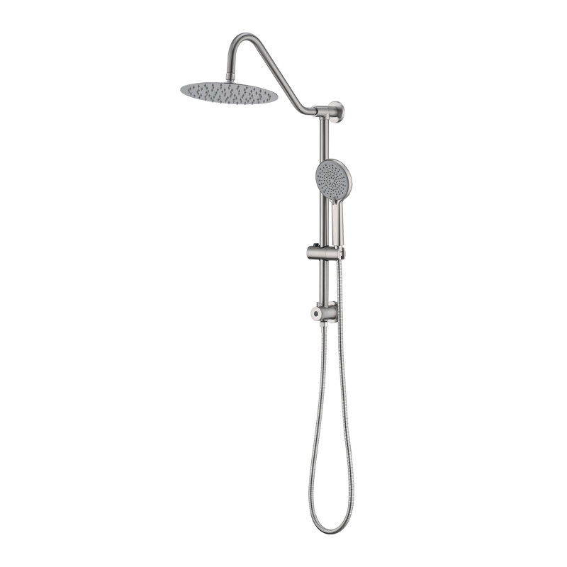 Système de douche avec pomme de douche à effet pluie de 10 po, pomme de douche double réglable à 4 fonctions, Nickel brossé