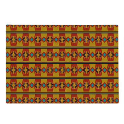 Ambesonne Aztec Cutting Board Large Size Warm Tones Geometrical Art Vermilion Marigold Blue