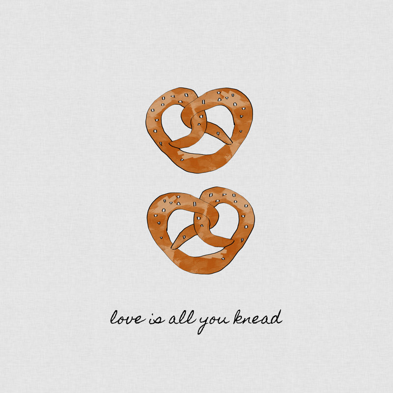 «Love is All You Knead» - Art textuel, H 12 po x l 12 po, Non, Cadre photo noyer