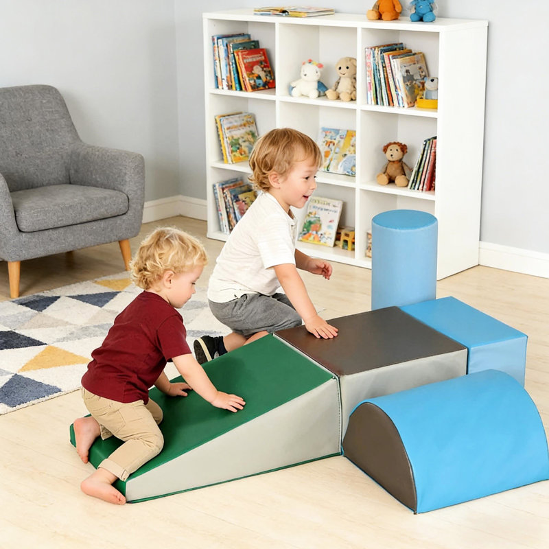 Jeu doux pour plus de 18 mois, housse en mousse haute densité et en polyuréthane, 5 pièces avec différentes formes, favorise la coordination, aucun assemblage requis