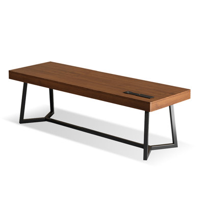 Nut-brown + Black Rectangular Solid Wood + Carbon Steel with 3 drawers desk