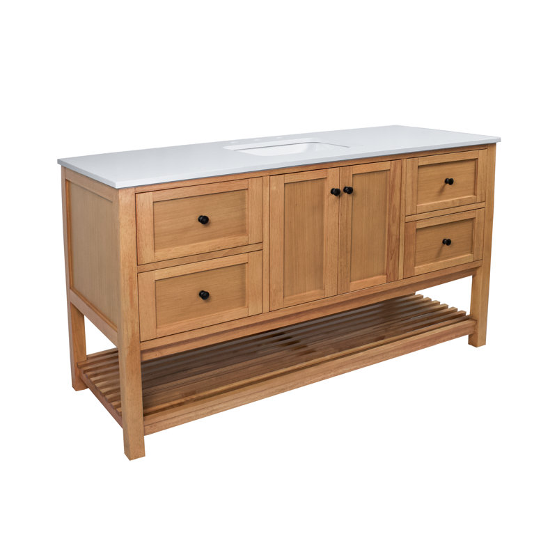 Ensemble de meuble-lavabo simple 60 po Binne, Blanc d'ingénierie, Blond