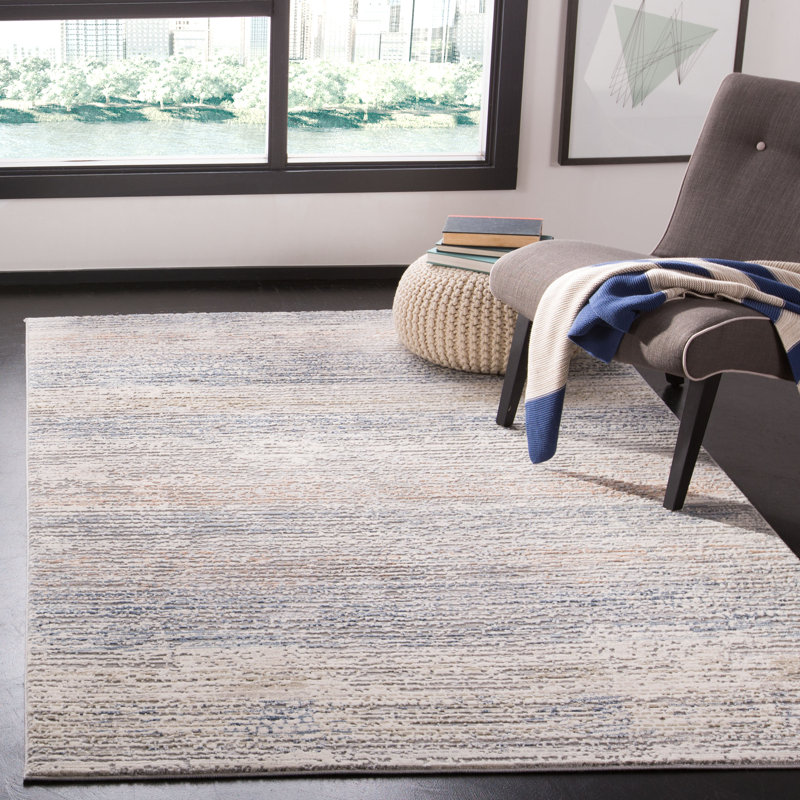 Gray and Cream Hand-Knotted Wool Abstract Rug 4' x 6'
