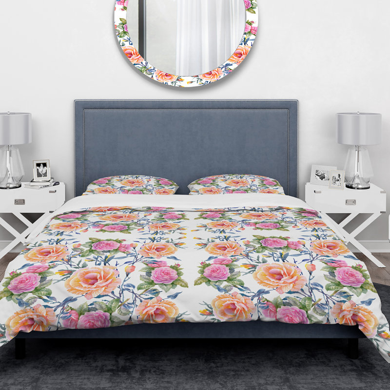 Ensemble de housse de couette designart fleurs, Housse de couette très grand + 2 taies décoratives