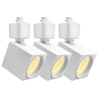 Luxrite 2 po Rail d'éclairage à DEL 5CCT, CRI90, 10 W, 800 lumens, inclinaison réglable de 358 ° + 90 °, têtes d'éclairage de type H, à intensité variable, ETL, paquet de 3 carrés blancs