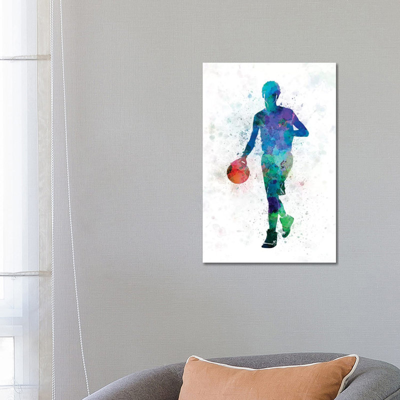 Young Man Basketball Player Dribbling by Paul Rommer - Painting on Canvas, 66.04 cm H x 45.72 cm W x 1.91 cm D