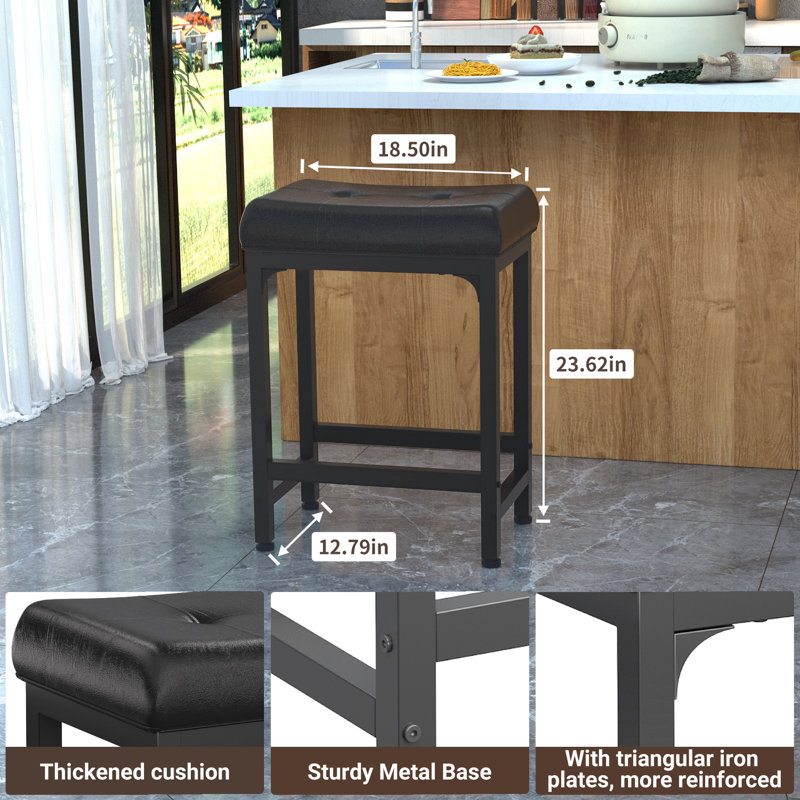 Upholstered Counter Stool With Metal Frame, Black