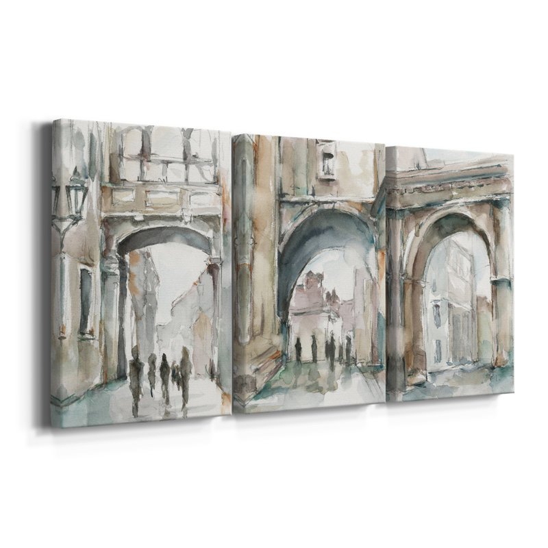 Watercolor Archures I - Toile tendue avec châssis sur mesure - 3 pièces, H 27 po x l 54 po
