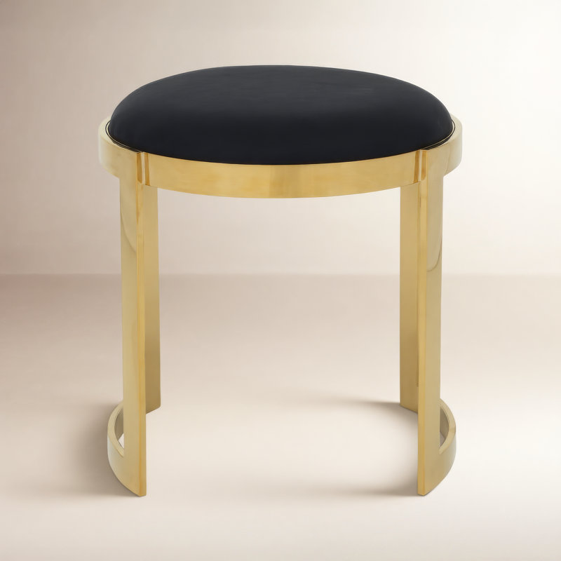 Nouri Metal Accent Stool, Gold, Black Faux Leather