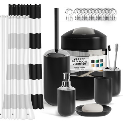 Ensemble complet d'accessoires de salle de bain 20 pièces avec rideau de douche, doublure et crochets Clara Clark