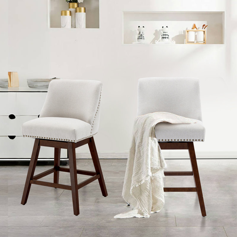 Tabourets de bar pivotants à hauteur de comptoir, tabourets de bar rembourrés d'une hauteur de siège de 26 po, Beige, 2