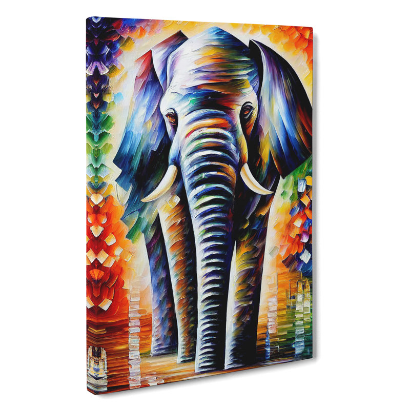 Colourful Elephant No.3 - Wall Art, Wrapped Canvas, 50cm H x 35cm W x 3cm D, White
